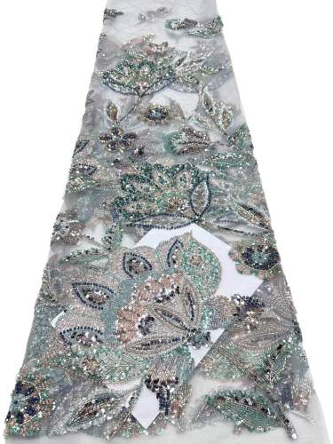 Hot Sale Embroidered Mix Color Beaded Sequins Lace Tulle Dress Wholesale Fabric