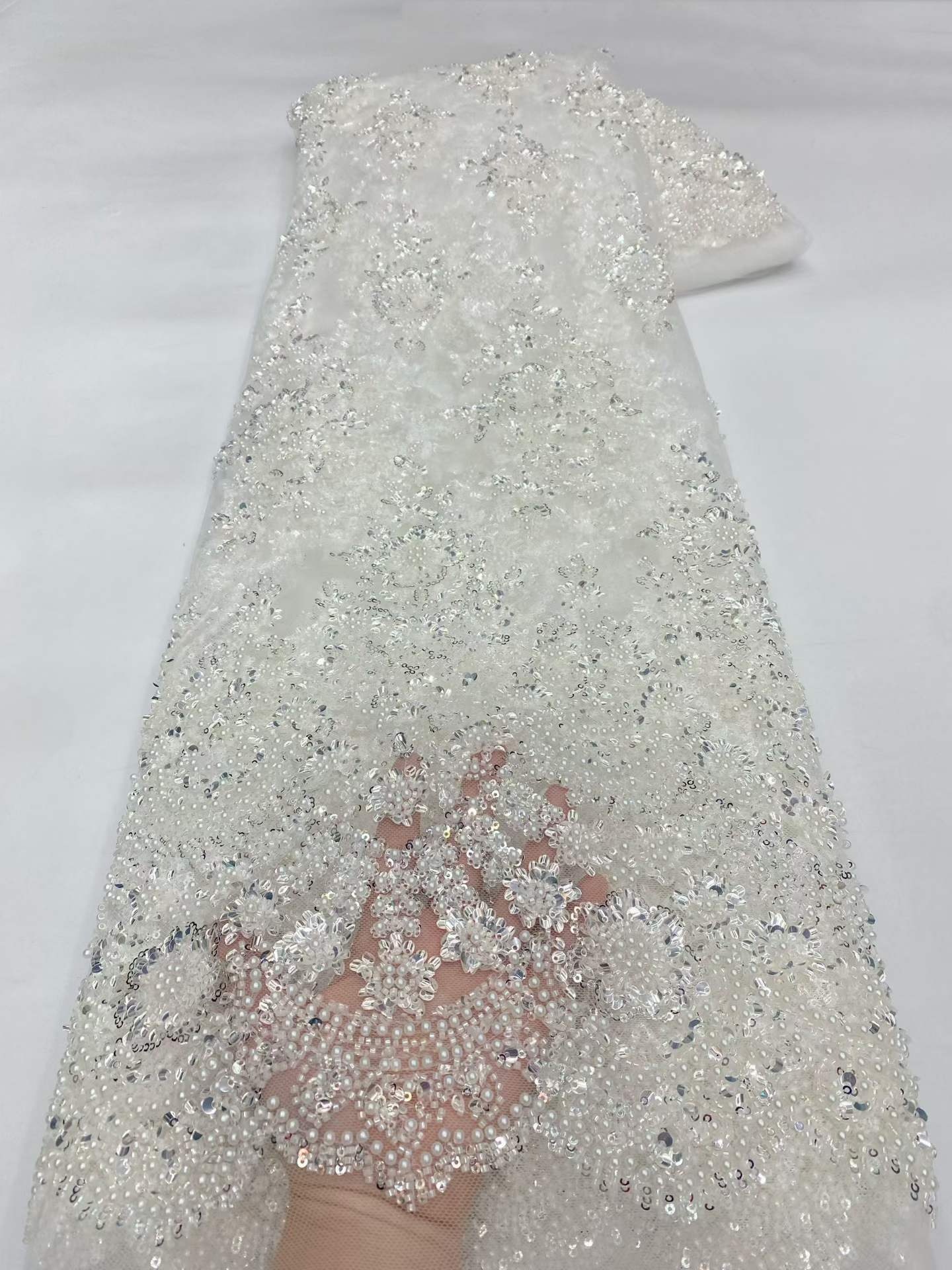 European style sequins embroidered wedding high density lace dress