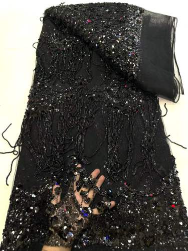 Hot-sale French textiles embroidery with sequin lace fabric suitable for sublimation