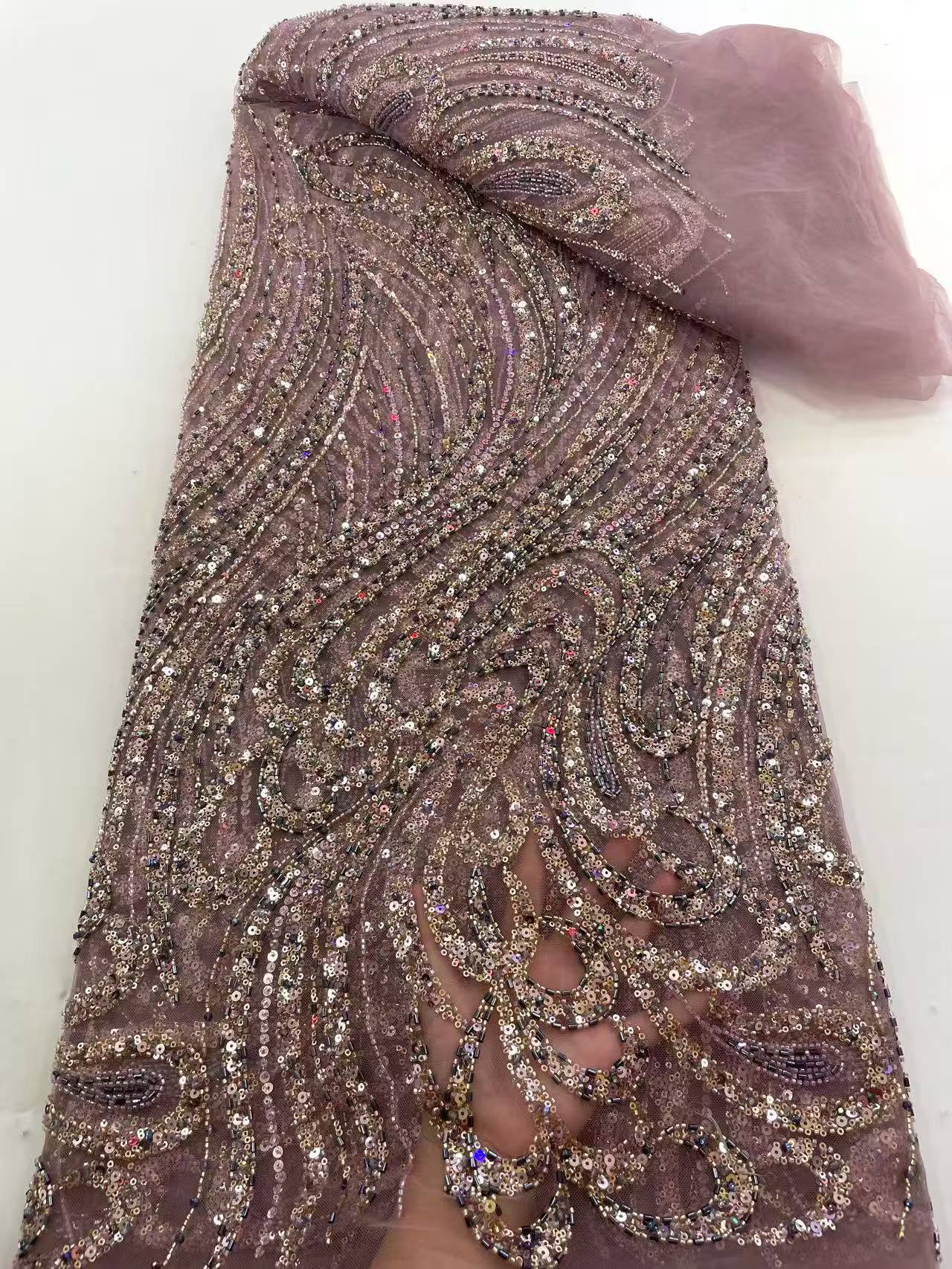 European style sequins embroidered wedding high density lace dress
