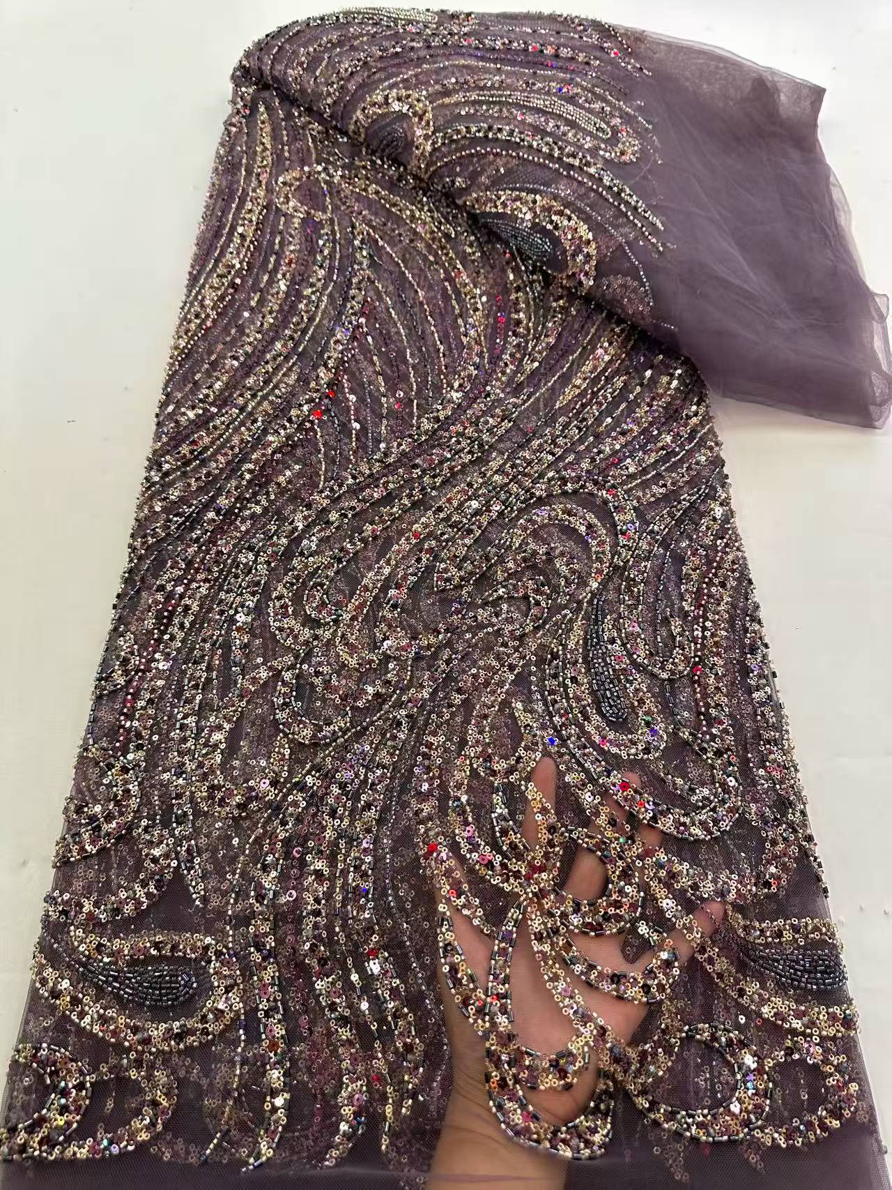 European style sequins embroidered wedding high density lace dress