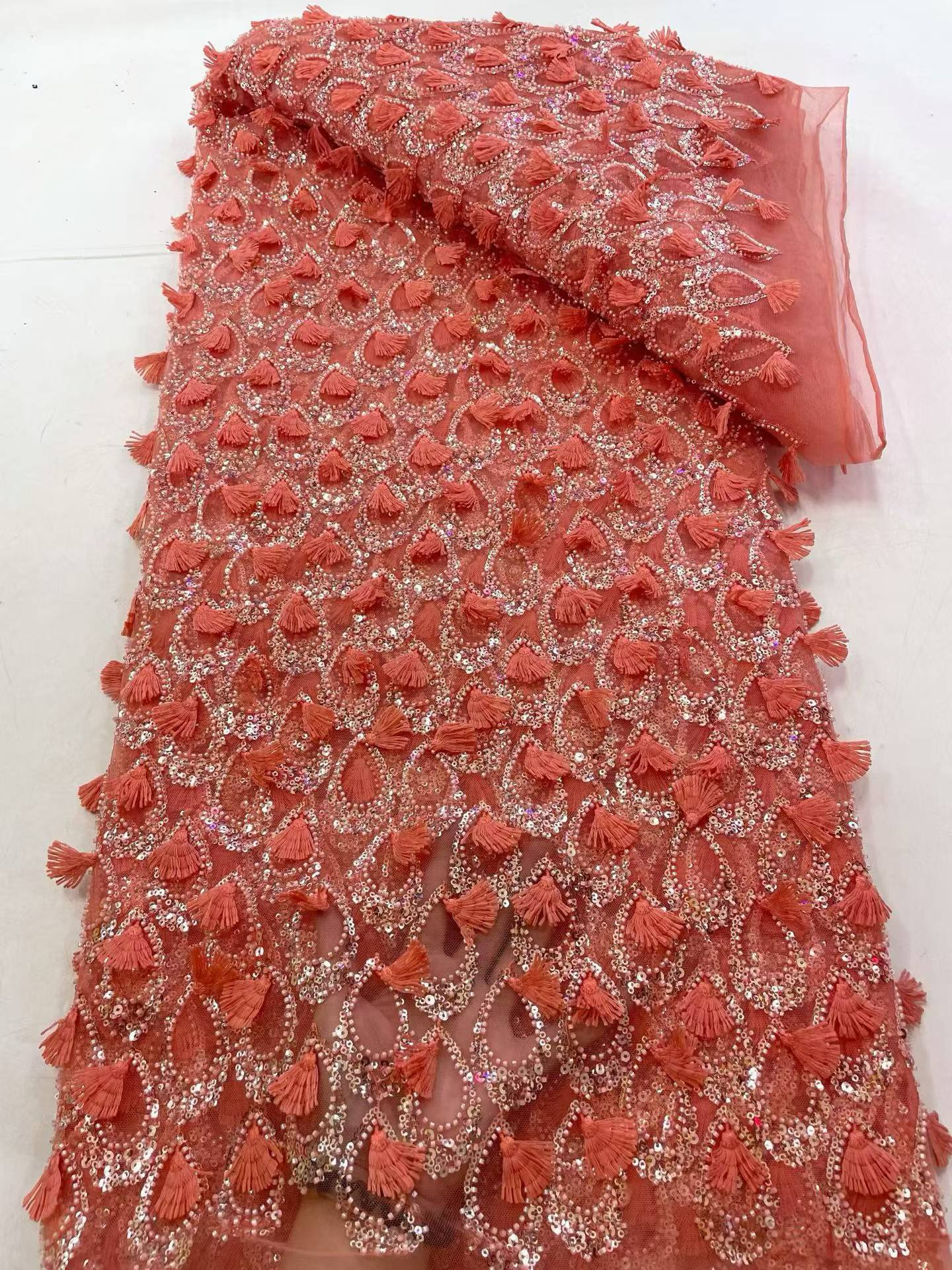 European style sequins embroidered wedding high density lace dress