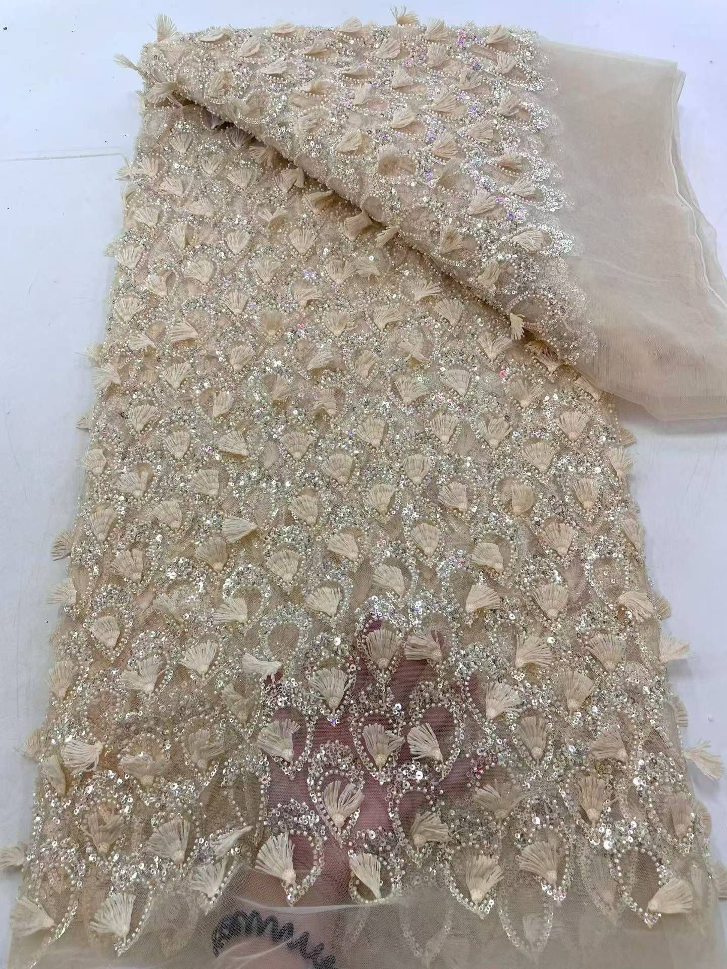 European style sequins embroidered wedding high density lace dress