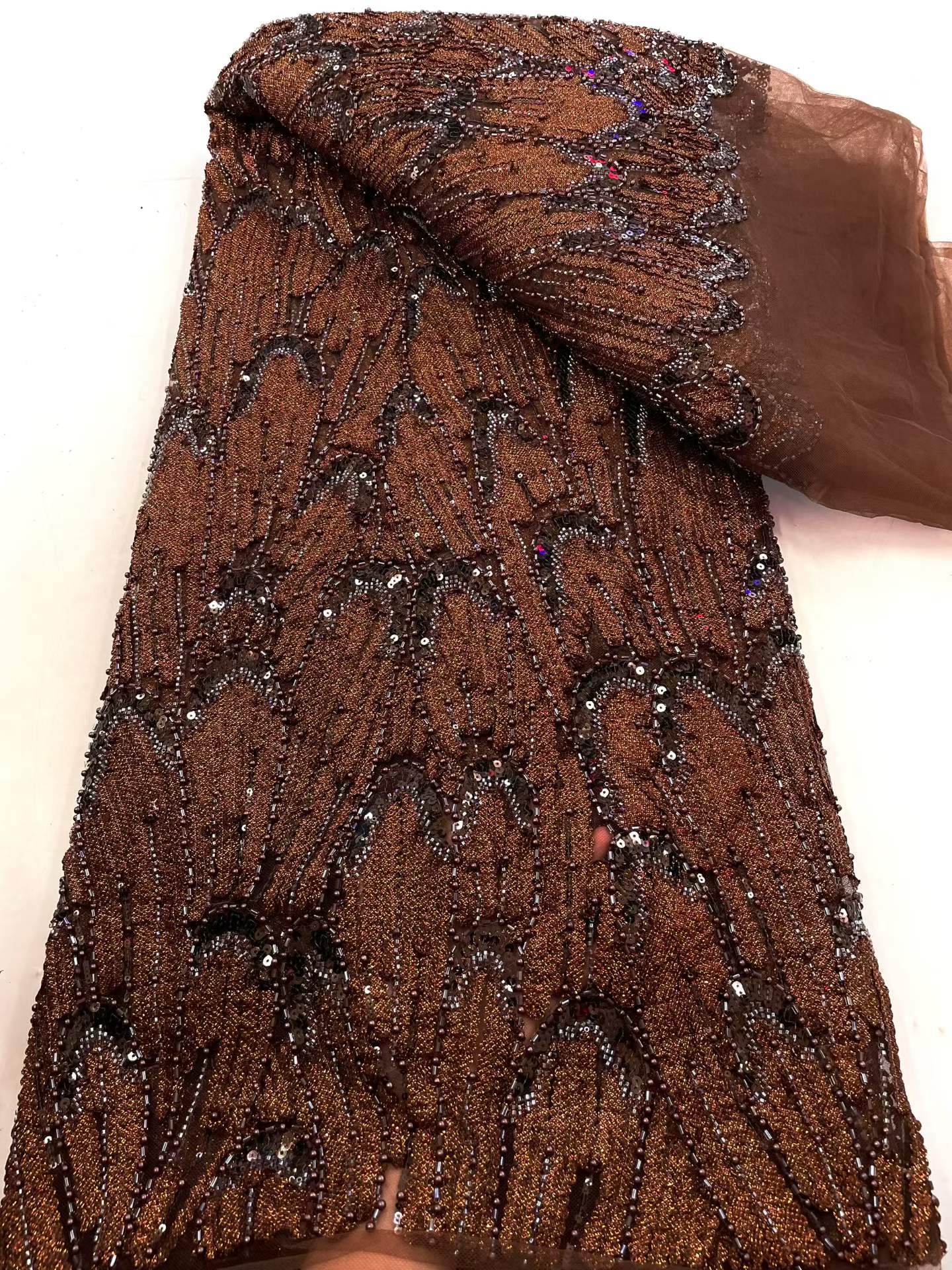 European style sequins embroidered wedding high density lace dress