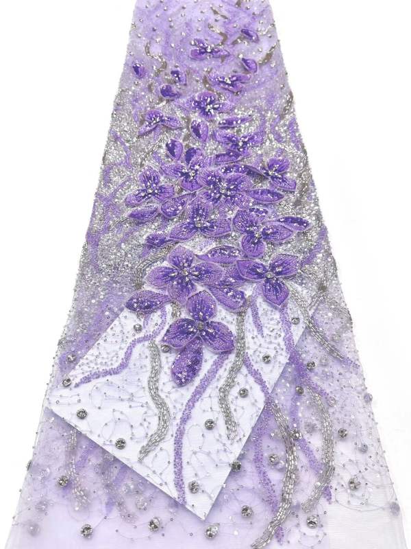 Shiny bridal tulle lace with heavy beads and pearls luxury crystal sequins lace for wedding dress