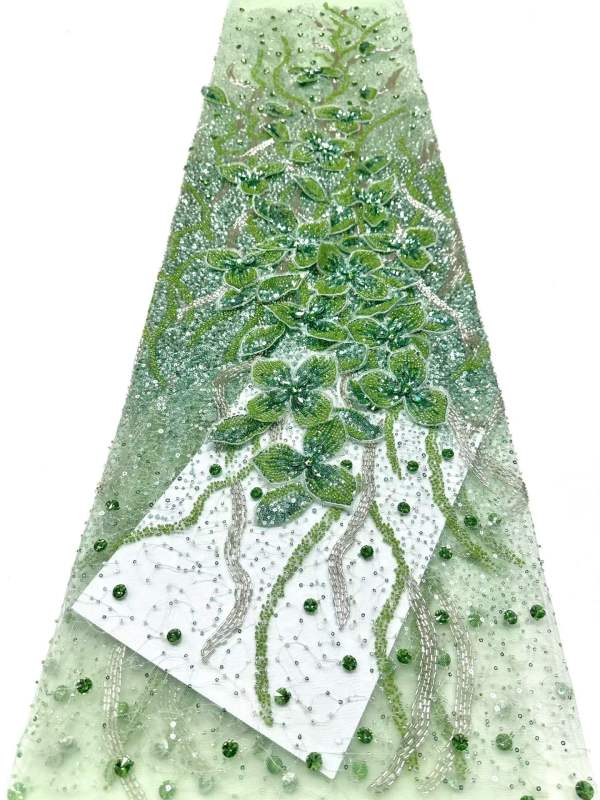 Shiny bridal tulle lace with heavy beads and pearls luxury crystal sequins lace for wedding dress