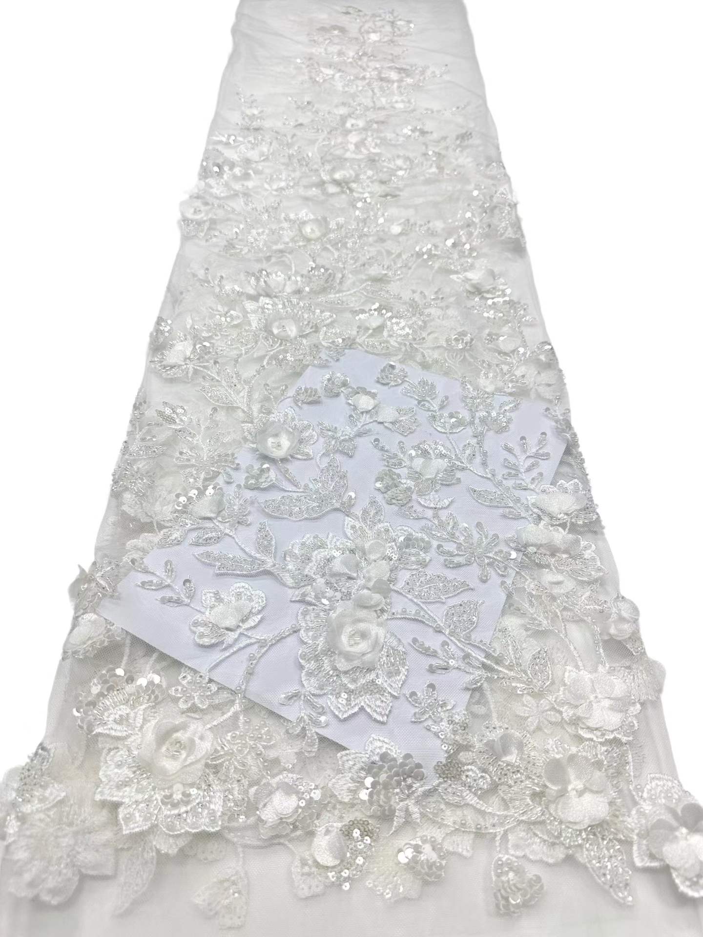 Shiny bridal tulle lace with heavy beads and pearls luxury crystal sequins lace for wedding dress