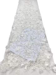 Shiny bridal tulle lace with heavy beads and pearls luxury crystal sequins lace for wedding dress