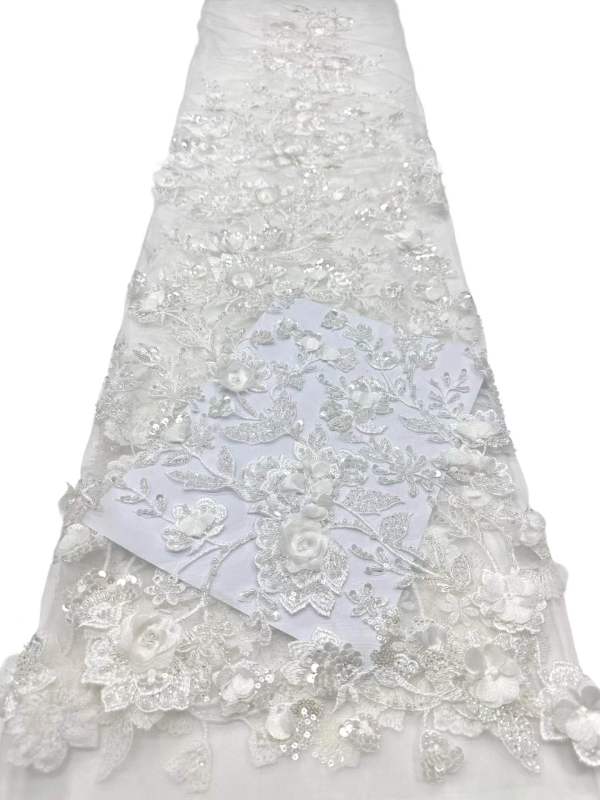 Shiny bridal tulle lace with heavy beads and pearls luxury crystal sequins lace for wedding dress