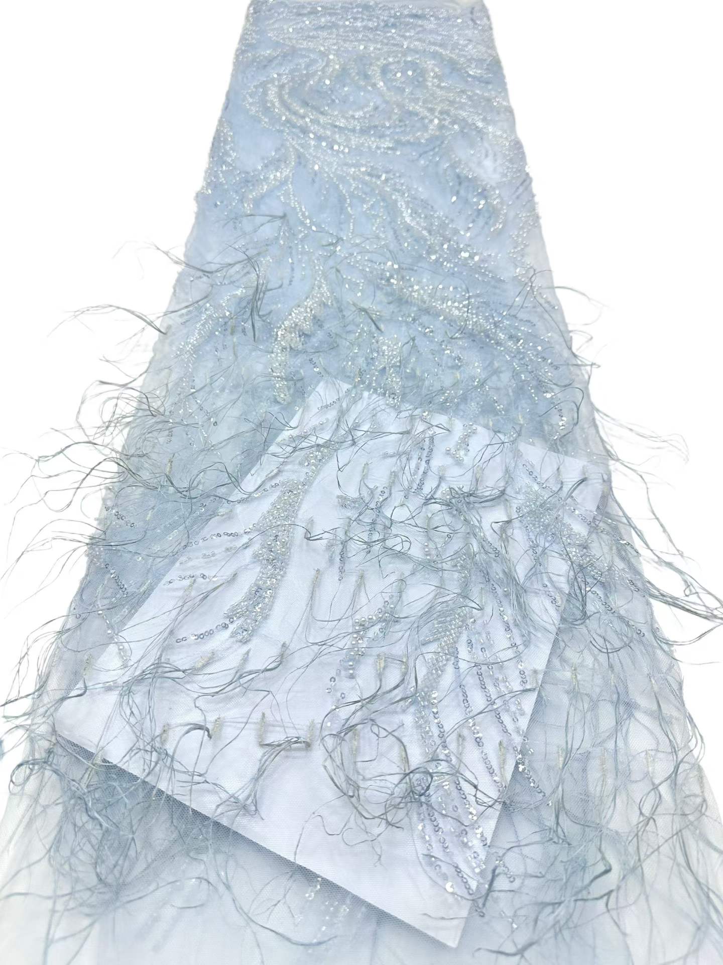 Shiny bridal tulle lace with heavy beads and pearls luxury crystal sequins lace for wedding dress