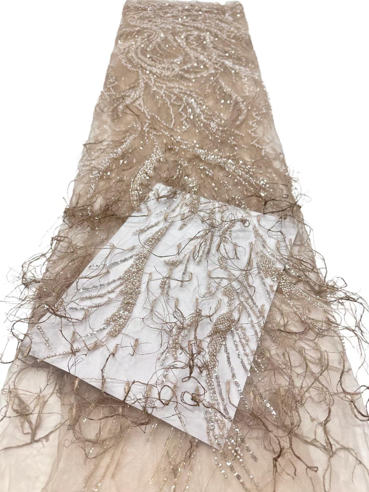 Shiny bridal tulle lace with heavy beads and pearls luxury crystal sequins lace for wedding dress