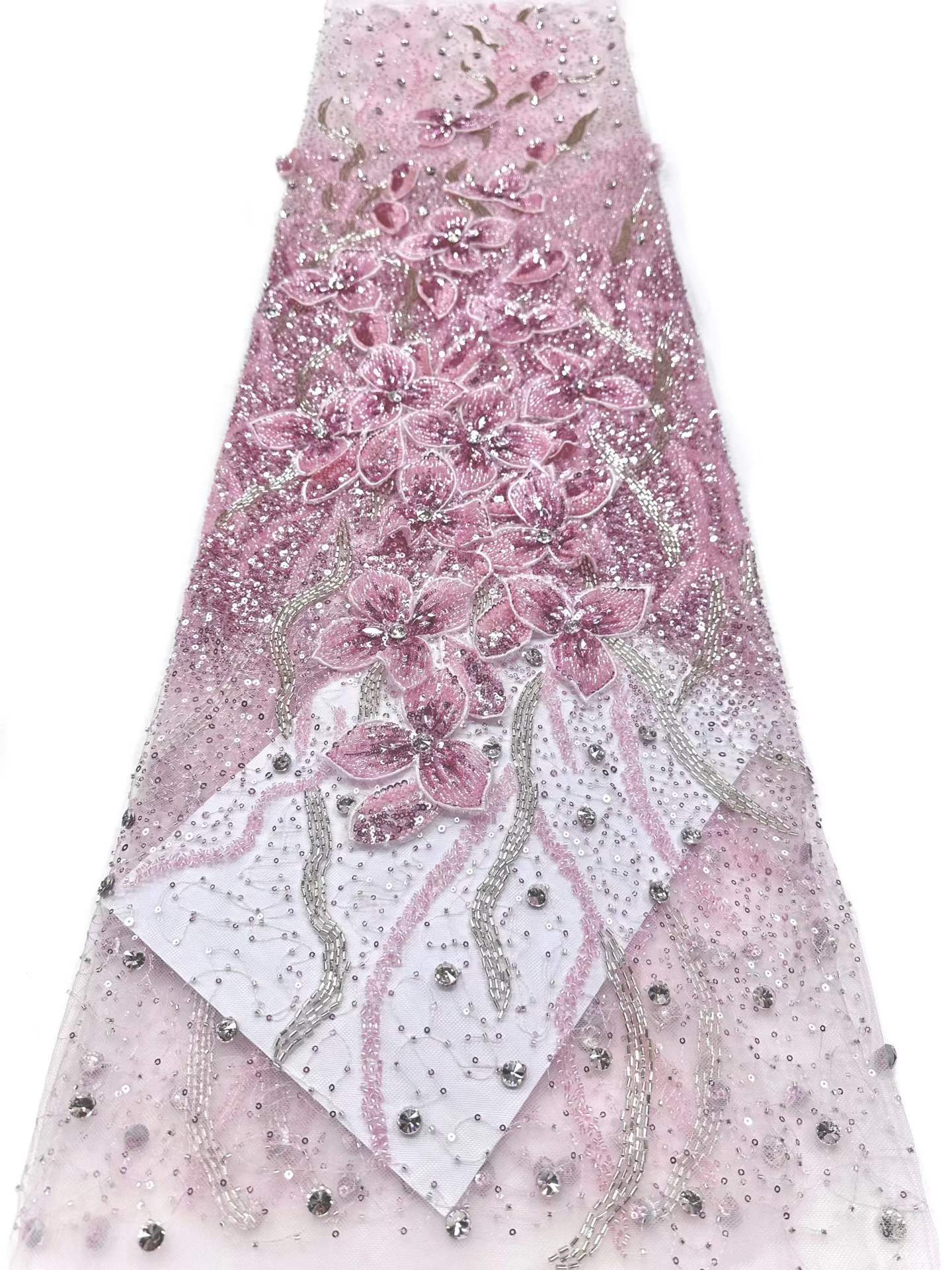Shiny bridal tulle lace with heavy beads and pearls luxury crystal sequins lace for wedding dress