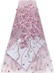 Shiny bridal tulle lace with heavy beads and pearls luxury crystal sequins lace for wedding dress