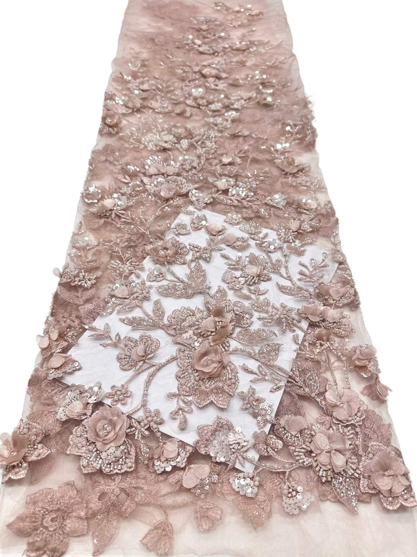 Shiny bridal tulle lace with heavy beads and pearls luxury crystal sequins lace for wedding dress