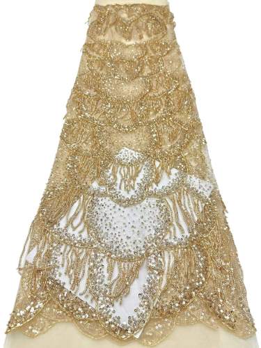 Shiny bridal tulle lace with heavy beads and pearls luxury crystal sequins lace for wedding dress