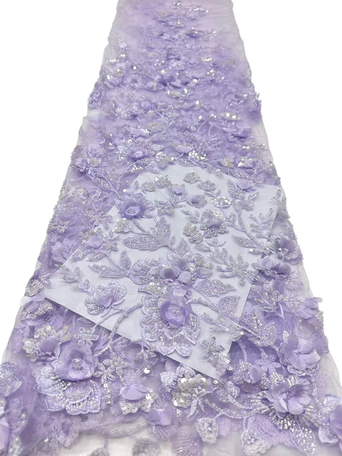 Shiny bridal tulle lace with heavy beads and pearls luxury crystal sequins lace for wedding dress