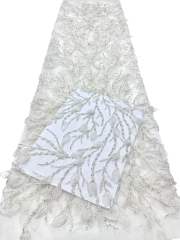 Shiny bridal tulle lace with heavy beads and pearls luxury crystal sequins lace for wedding dress