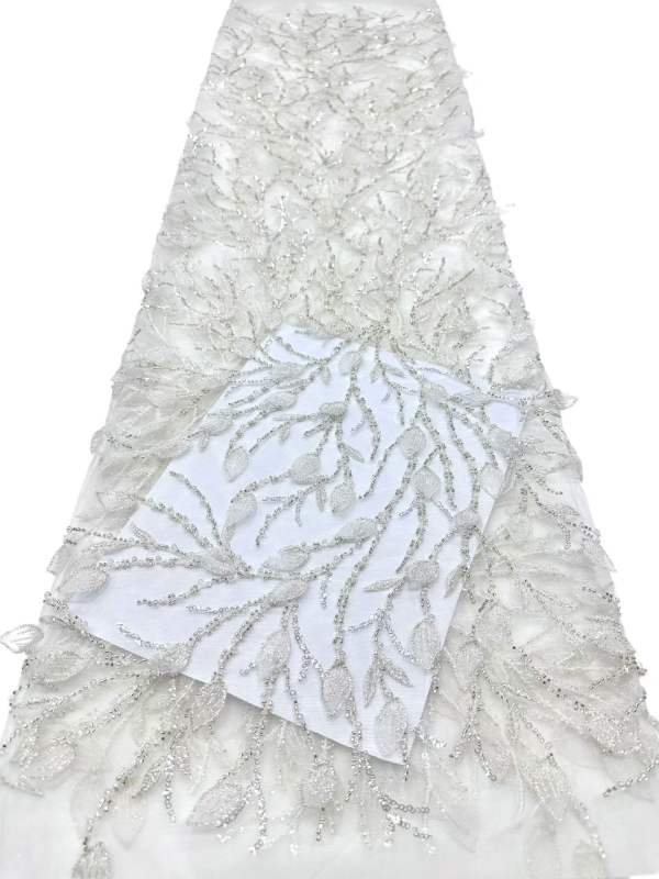 Shiny bridal tulle lace with heavy beads and pearls luxury crystal sequins lace for wedding dress
