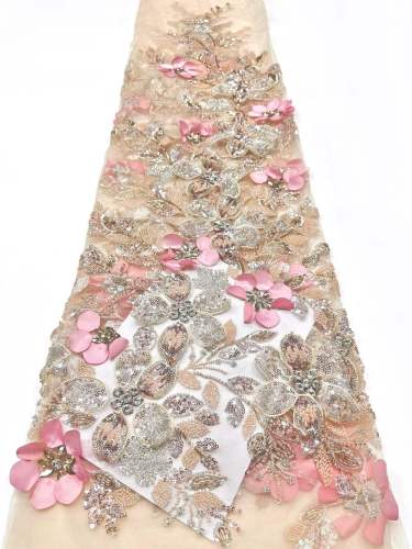 Shiny bridal tulle lace with heavy beads and pearls luxury crystal sequins lace for wedding dress
