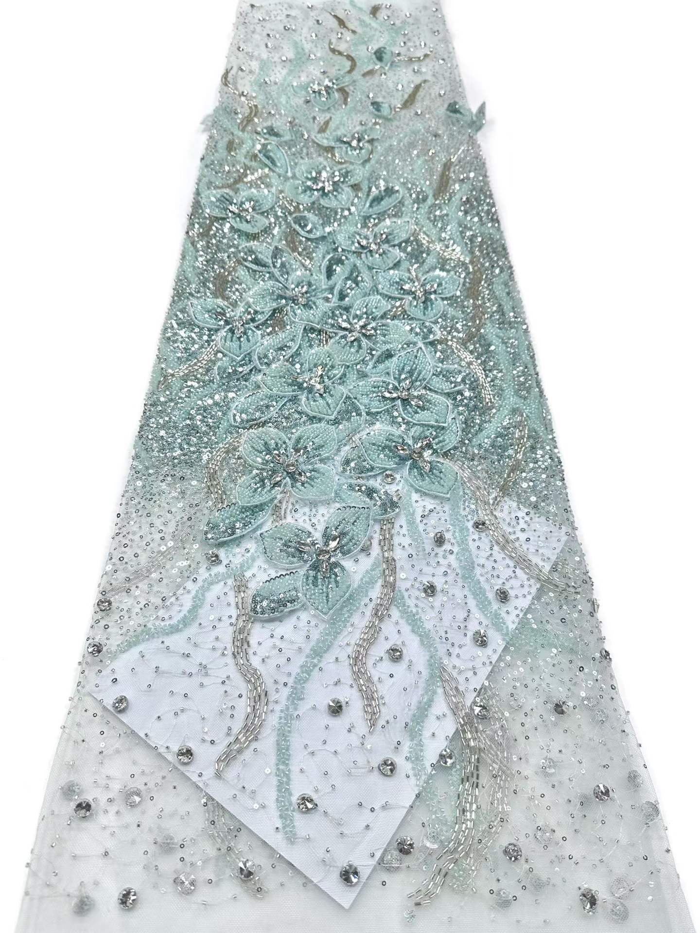 Shiny bridal tulle lace with heavy beads and pearls luxury crystal sequins lace for wedding dress