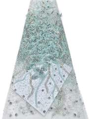 Shiny bridal tulle lace with heavy beads and pearls luxury crystal sequins lace for wedding dress