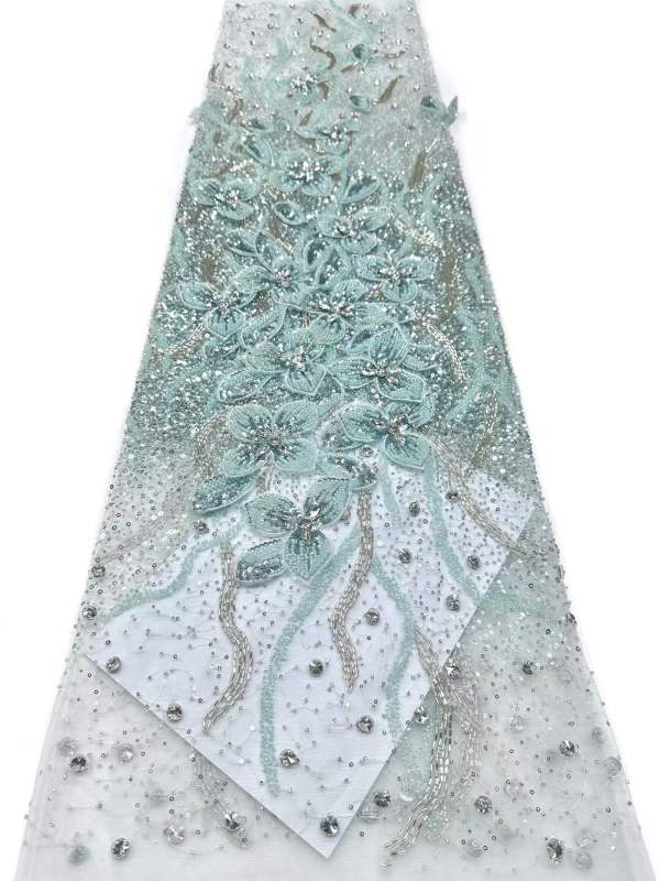 Shiny bridal tulle lace with heavy beads and pearls luxury crystal sequins lace for wedding dress