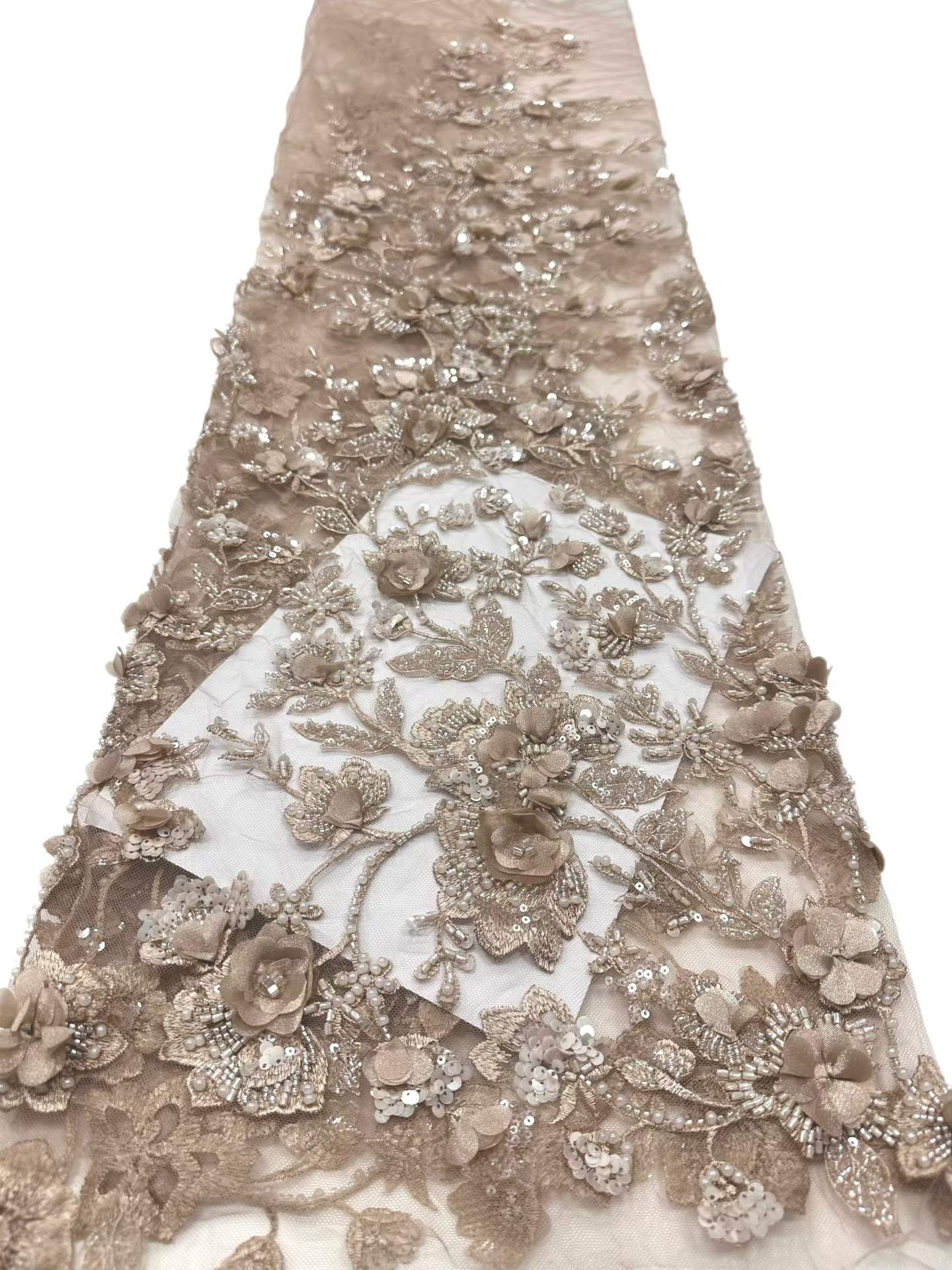 Shiny bridal tulle lace with heavy beads and pearls luxury crystal sequins lace for wedding dress