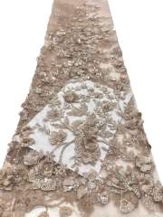 Shiny bridal tulle lace with heavy beads and pearls luxury crystal sequins lace for wedding dress
