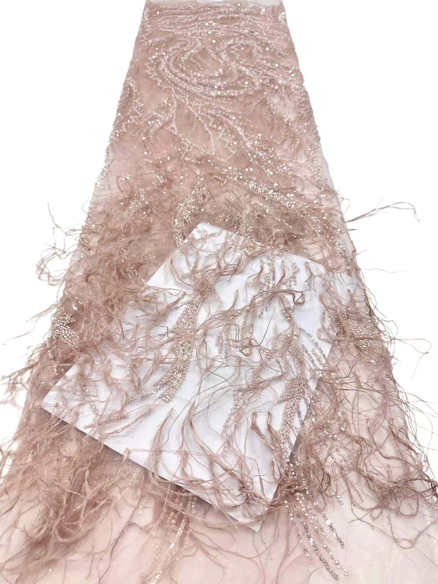 Shiny bridal tulle lace with heavy beads and pearls luxury crystal sequins lace for wedding dress