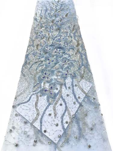 Shiny bridal tulle lace with heavy beads and pearls luxury crystal sequins lace for wedding dress