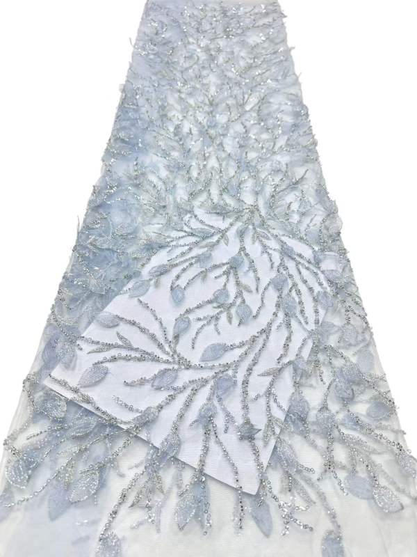 Shiny bridal tulle lace with heavy beads and pearls luxury crystal sequins lace for wedding dress