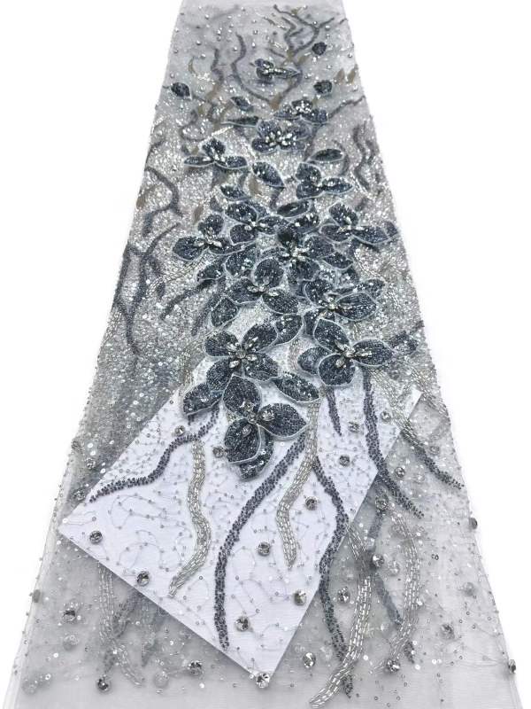 Shiny bridal tulle lace with heavy beads and pearls luxury crystal sequins lace for wedding dress