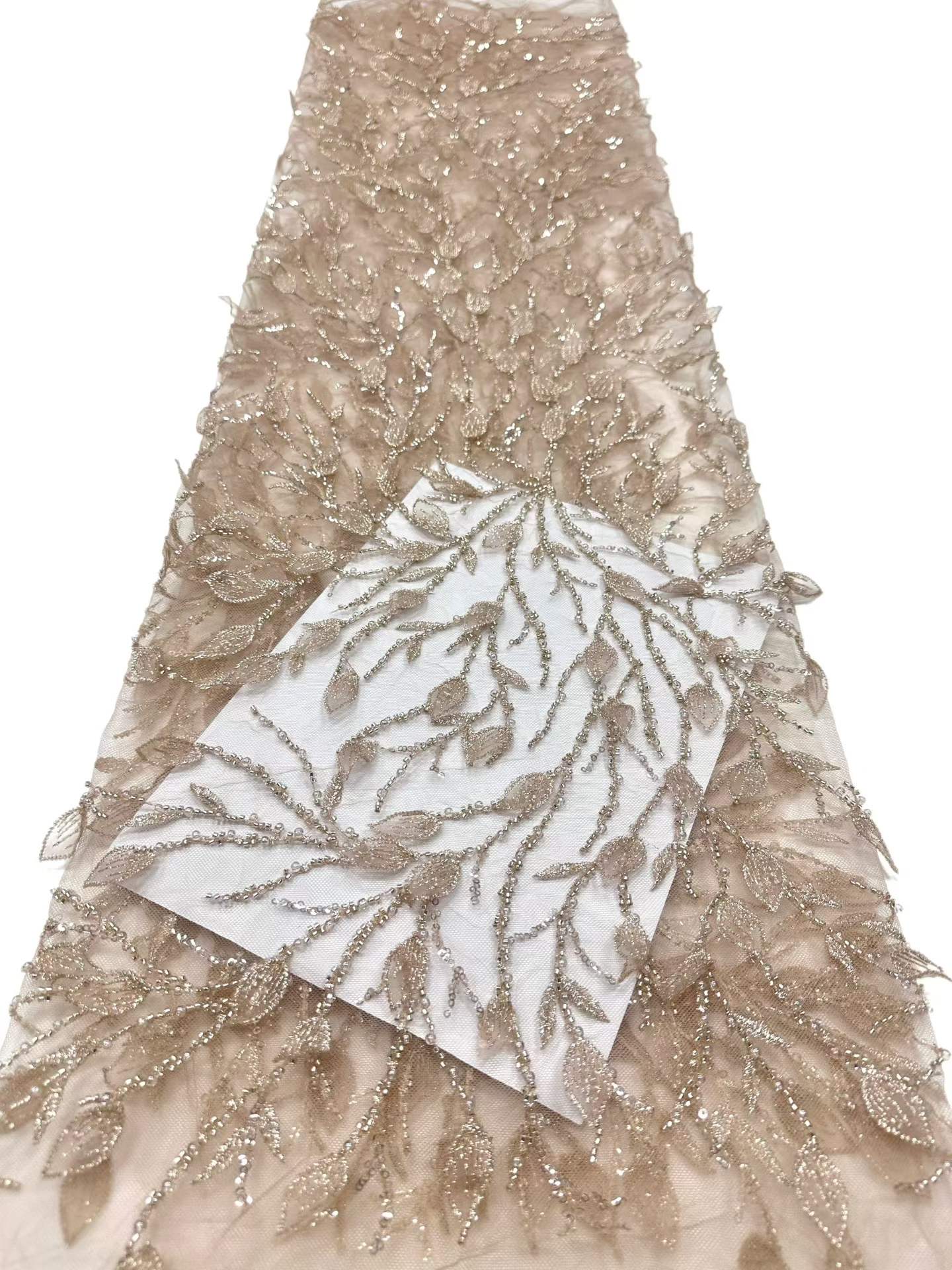 Shiny bridal tulle lace with heavy beads and pearls luxury crystal sequins lace for wedding dress