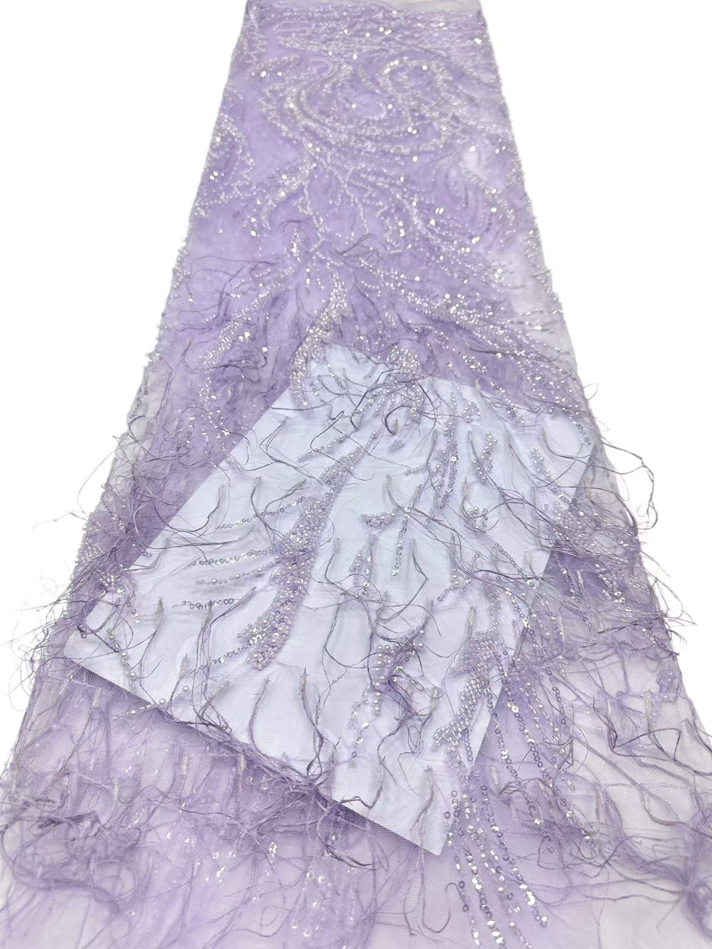 Shiny bridal tulle lace with heavy beads and pearls luxury crystal sequins lace for wedding dress
