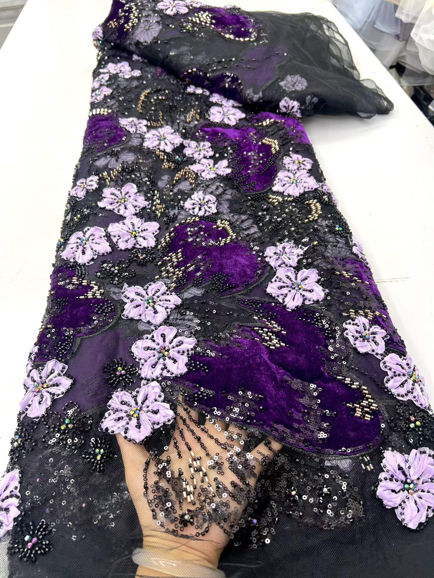 European style sequins embroidered wedding high density lace dress