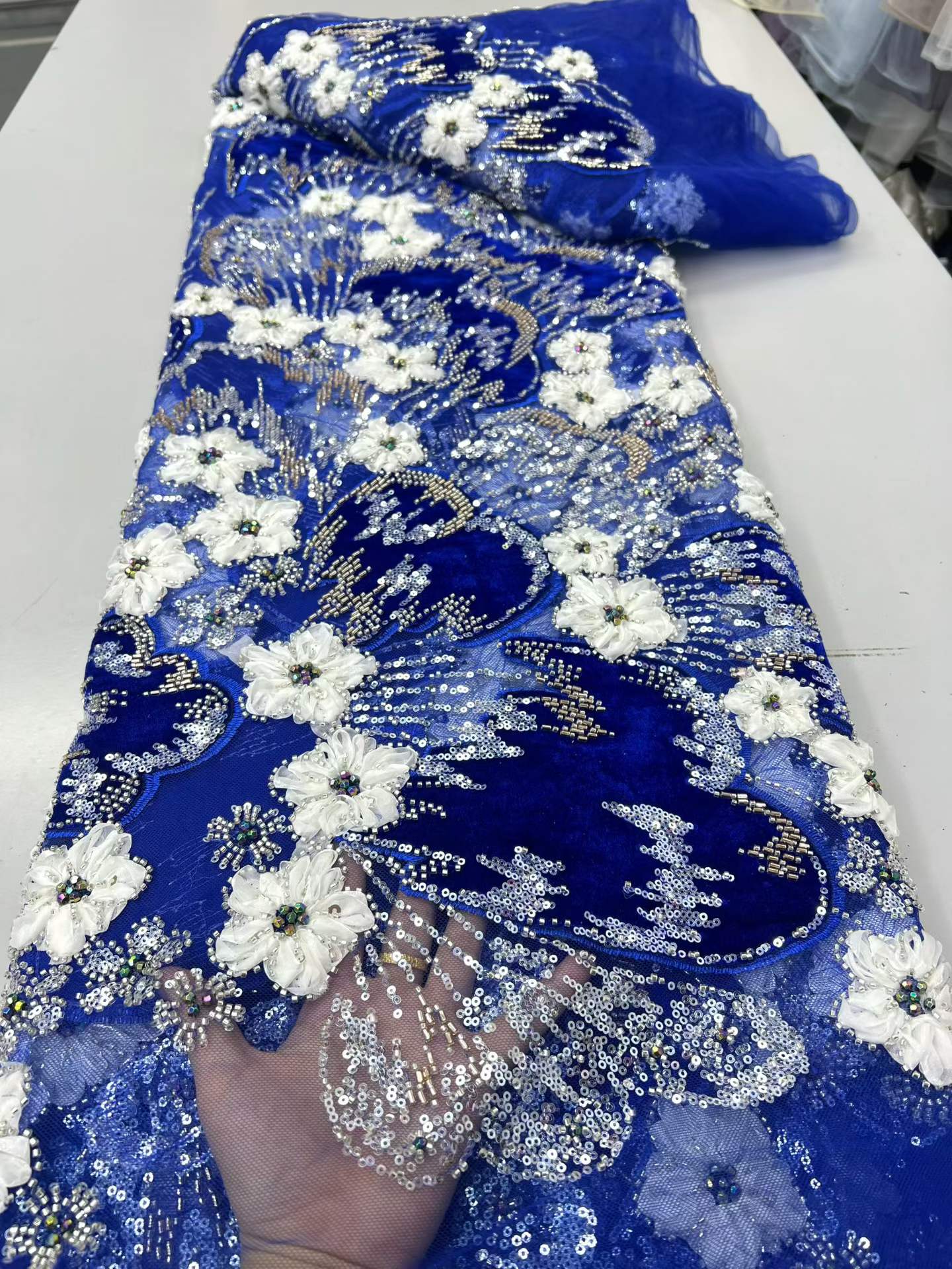 European style sequins embroidered wedding high density lace dress