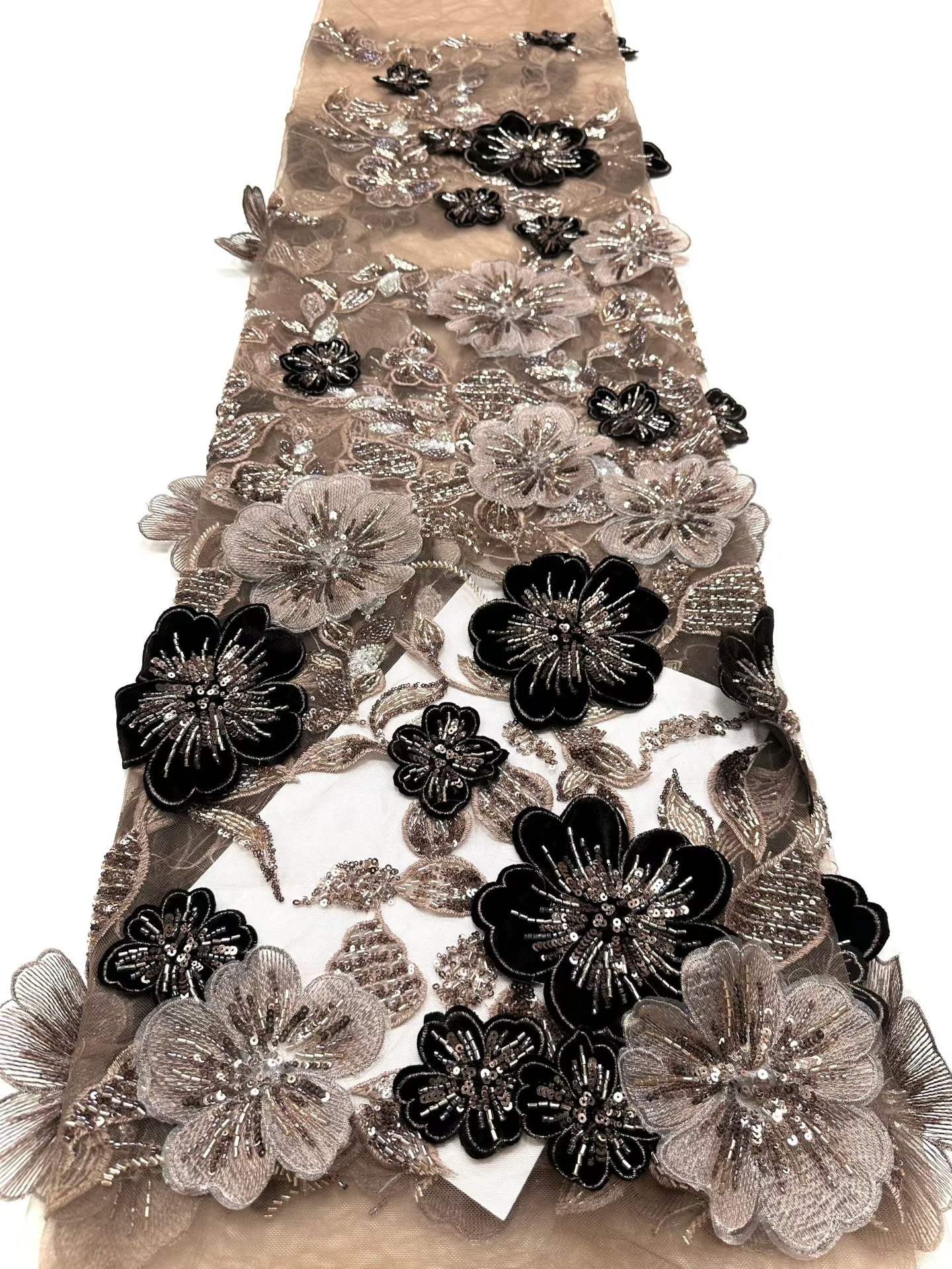 Shiny bridal tulle lace with heavy beads and pearls luxury crystal sequins lace for wedding dress