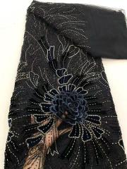 Shiny bridal tulle lace with heavy beads and pearls luxury crystal sequins lace for wedding dress