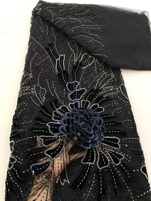 Shiny bridal tulle lace with heavy beads and pearls luxury crystal sequins lace for wedding dress