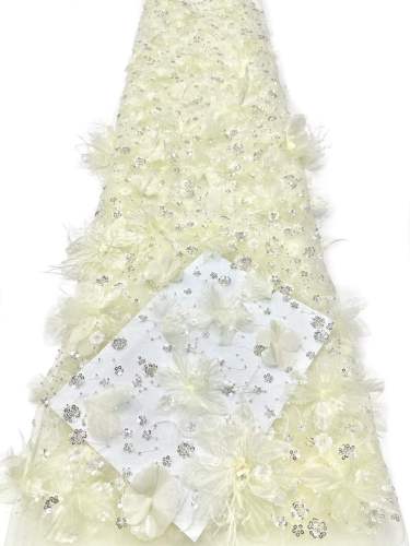 Shiny bridal tulle lace with heavy beads and pearls luxury crystal sequins lace for wedding dress