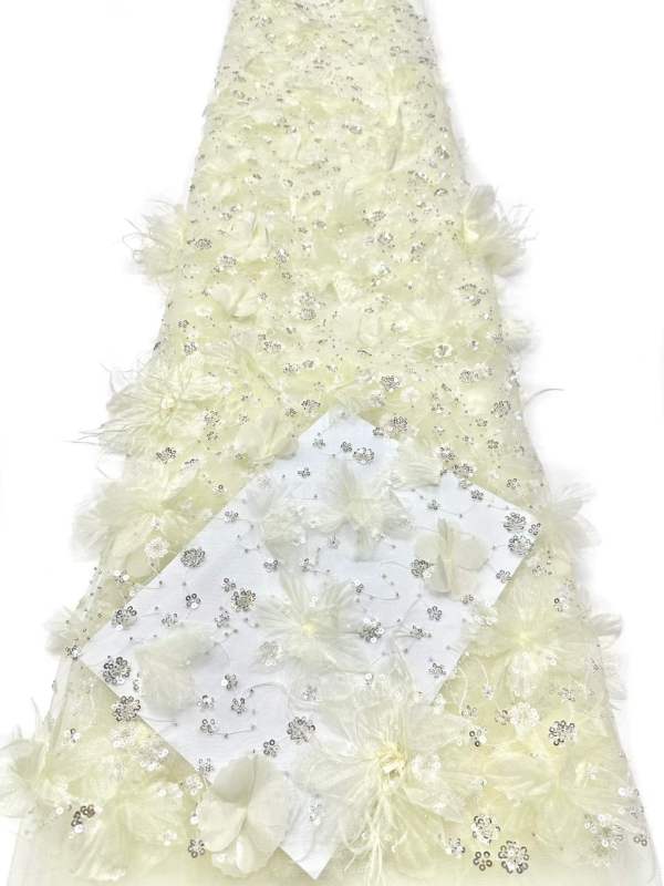 Shiny bridal tulle lace with heavy beads and pearls luxury crystal sequins lace for wedding dress
