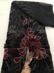Shiny bridal tulle lace with heavy beads and pearls luxury crystal sequins lace for wedding dress