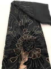 Shiny bridal tulle lace with heavy beads and pearls luxury crystal sequins lace for wedding dress