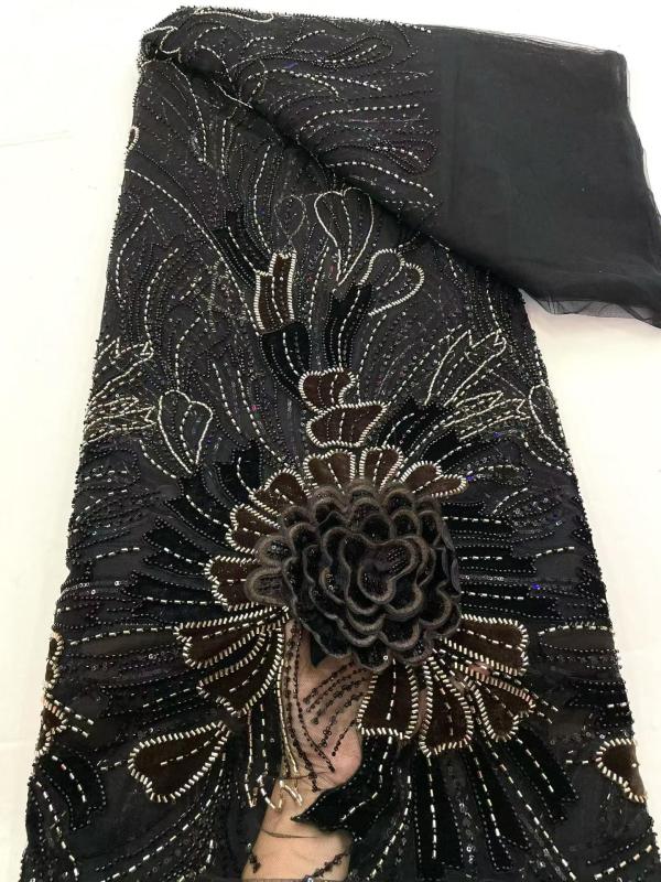 Shiny bridal tulle lace with heavy beads and pearls luxury crystal sequins lace for wedding dress
