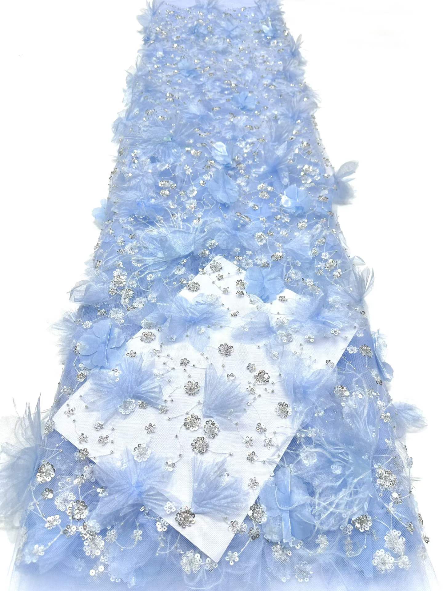 Shiny bridal tulle lace with heavy beads and pearls luxury crystal sequins lace for wedding dress