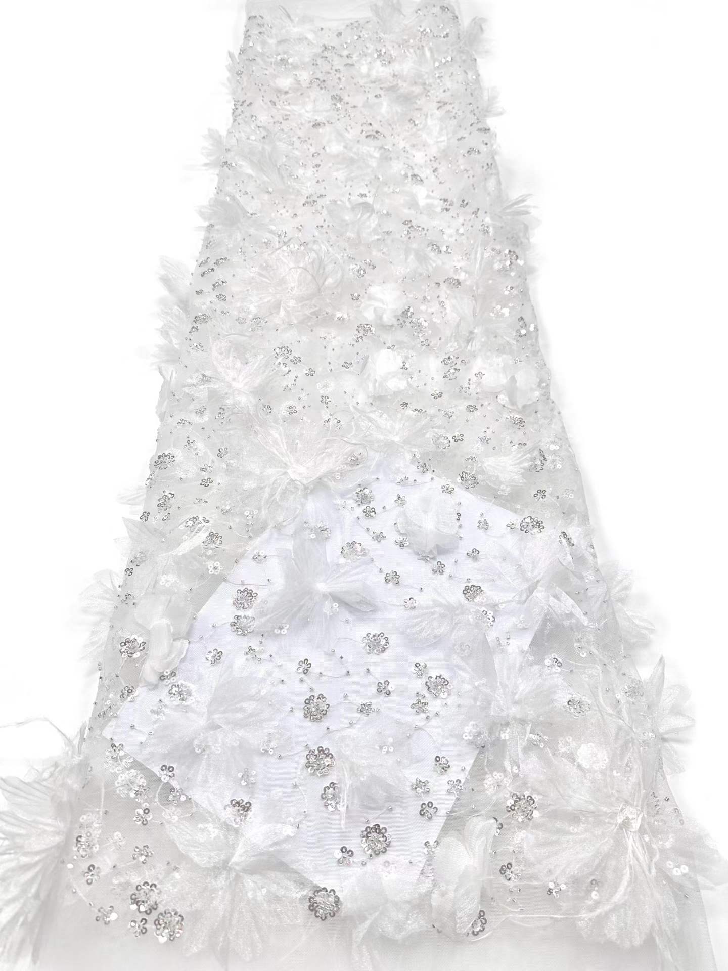 Shiny bridal tulle lace with heavy beads and pearls luxury crystal sequins lace for wedding dress