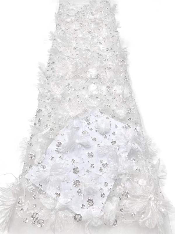 Shiny bridal tulle lace with heavy beads and pearls luxury crystal sequins lace for wedding dress