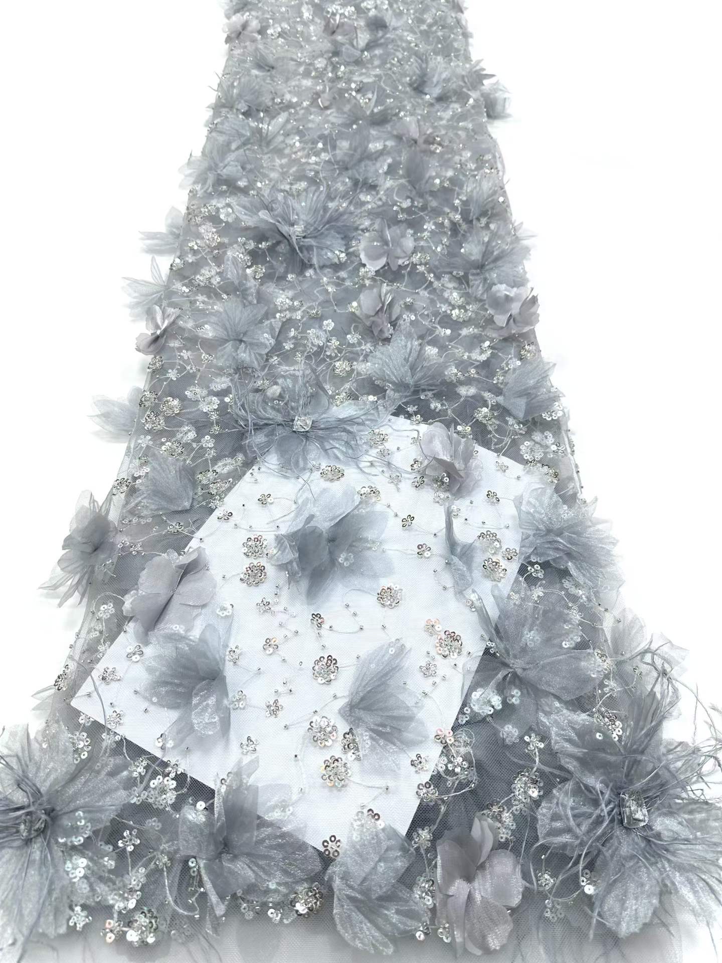 Shiny bridal tulle lace with heavy beads and pearls luxury crystal sequins lace for wedding dress