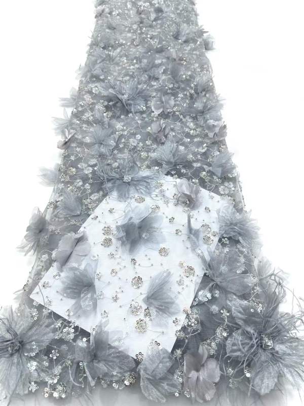 Shiny bridal tulle lace with heavy beads and pearls luxury crystal sequins lace for wedding dress