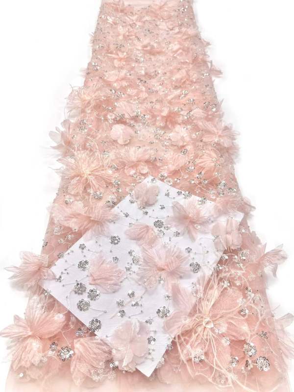 Shiny bridal tulle lace with heavy beads and pearls luxury crystal sequins lace for wedding dress